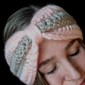 Handmade Pink and Tank Bow Crochet Headband